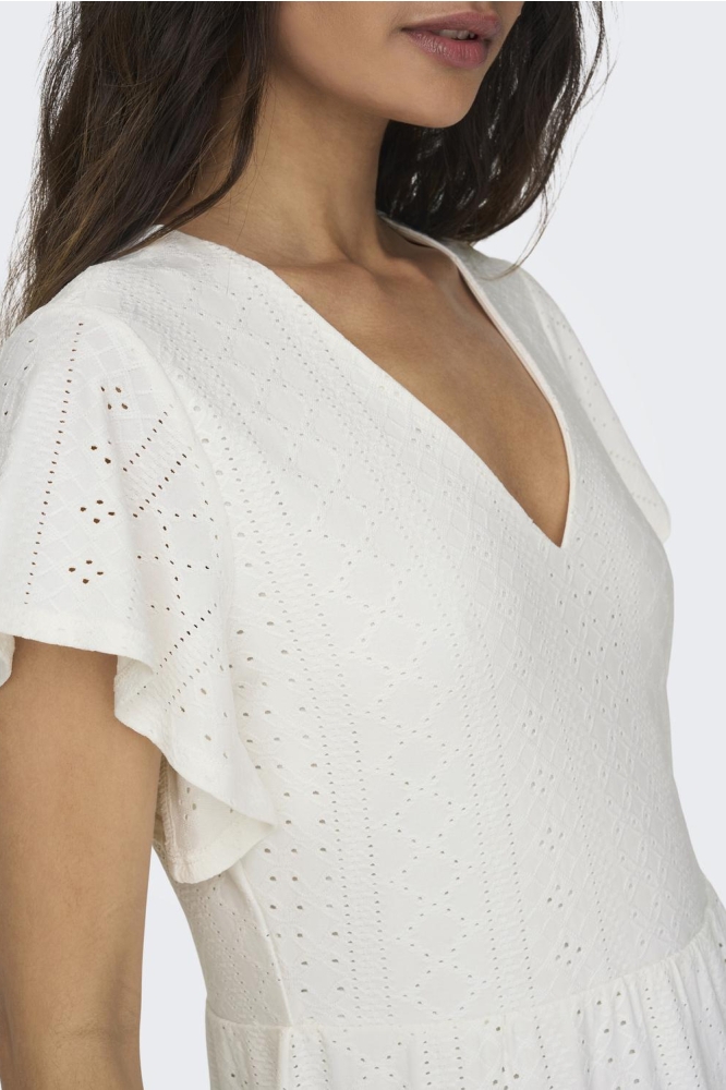 ONLSANDRA S/S V-NECK DRESS JRS 15289687 Cloud Dancer